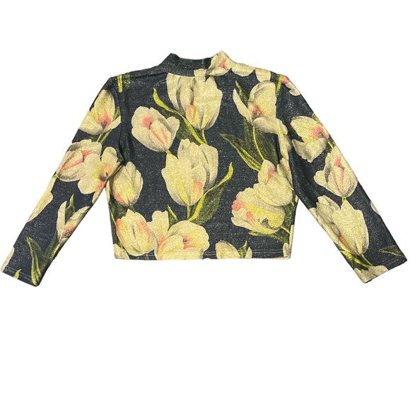 M. Iridescent sparkling tulip floral long sleeves crop top - Picture 3 of 6